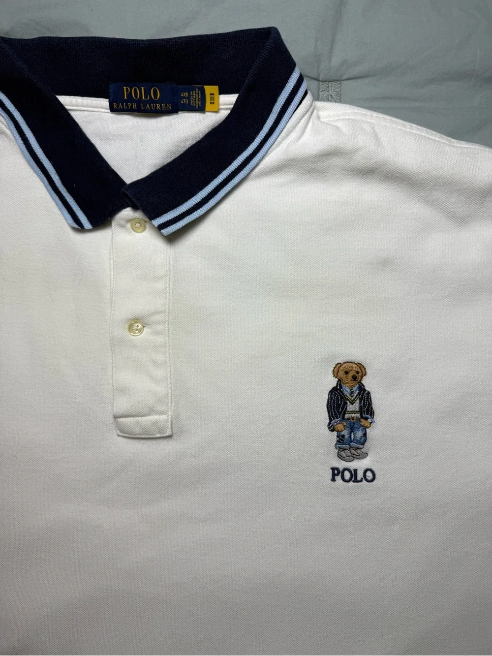 Polo Ralph Lauren Polo Bear Polo Shirt Mens 4XB White Navy Trim Classic Golf